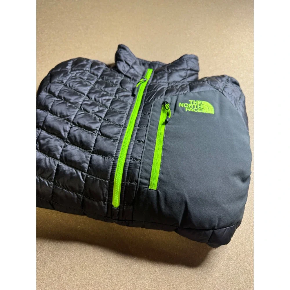 The North Face Mens Thermoball Quarter Zip Quilted Jacket Grey Lime Green Medium